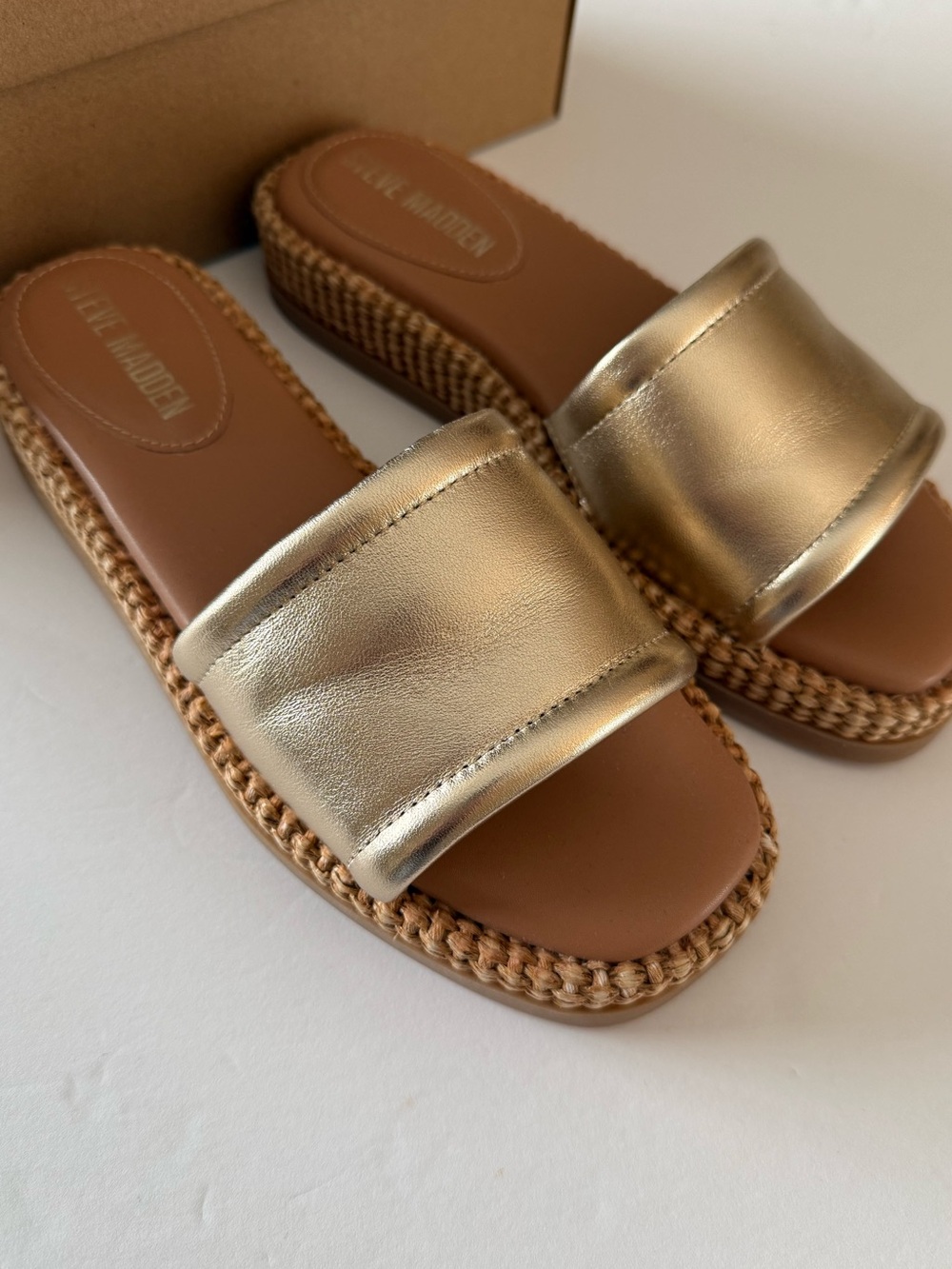 Steve Madden Metallic Gold Boardwalk Slide Mules Sandals 6.5